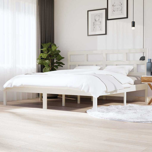Bed Frame without Mattress White Solid Wood Pine 200x200 cm