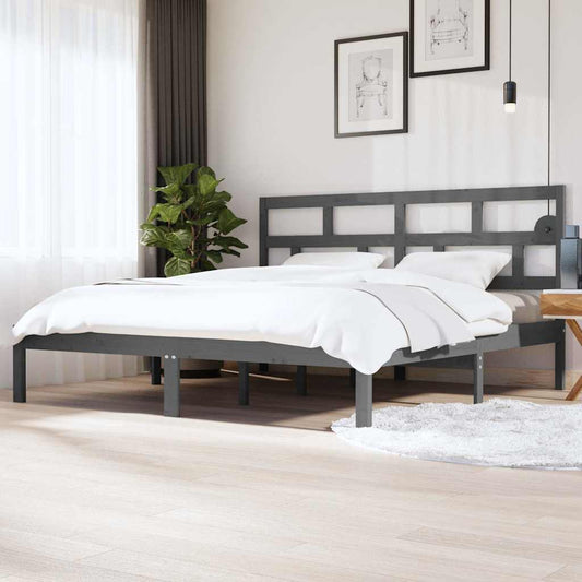 Bed Frame without Mattress Grey Solid Wood Pine 200x200 cm