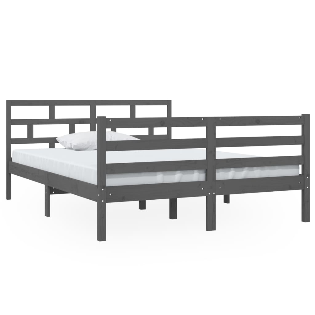 3101265 vidaXL Bed Frame without Mattress Grey Solid Wood 140x190 cm (810412+814196)