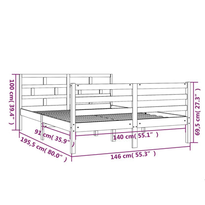 3101265 vidaXL Bed Frame without Mattress Grey Solid Wood 140x190 cm (810412+814196)