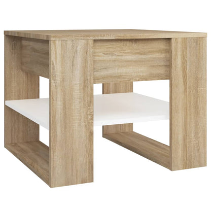 Coffee Table White and Sonoma Oak 55.5x55x45 cm Engineered Wood