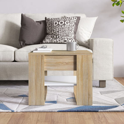Coffee Table White and Sonoma Oak 55.5x55x45 cm Engineered Wood