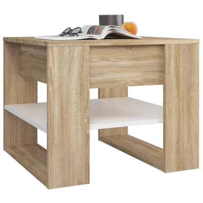Coffee Table White and Sonoma Oak 55.5x55x45 cm Engineered Wood