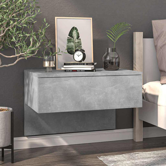 Wall-mounted Bedside Cabinet | Concrete grey | Engineered wood | Standard
