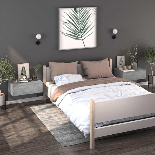 Wall-mounted Bedside Cabinet | Set of 2 | Concrete Grey | Engineered wood