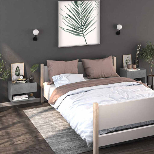 810962 vidaXL Wall-mounted Bedside Cabinets 2 pcs Concrete Grey