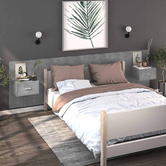 810980 vidaXL Wall-mounted Bedside Cabinets 2 pcs Concrete Grey