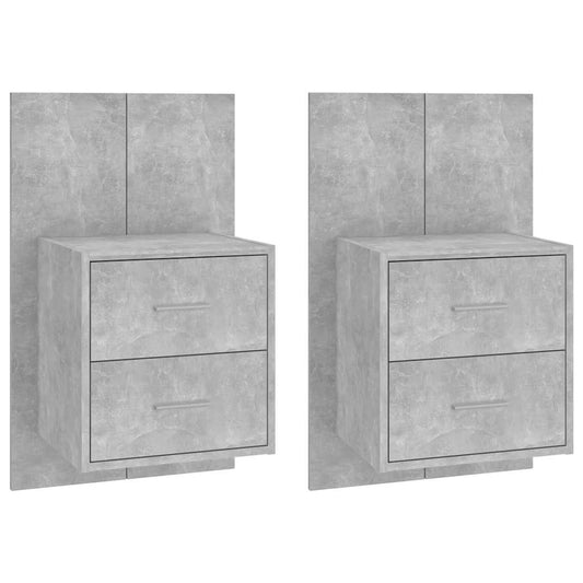 810998 vidaXL Wall-mounted Bedside Cabinets 2 pcs Concrete Grey