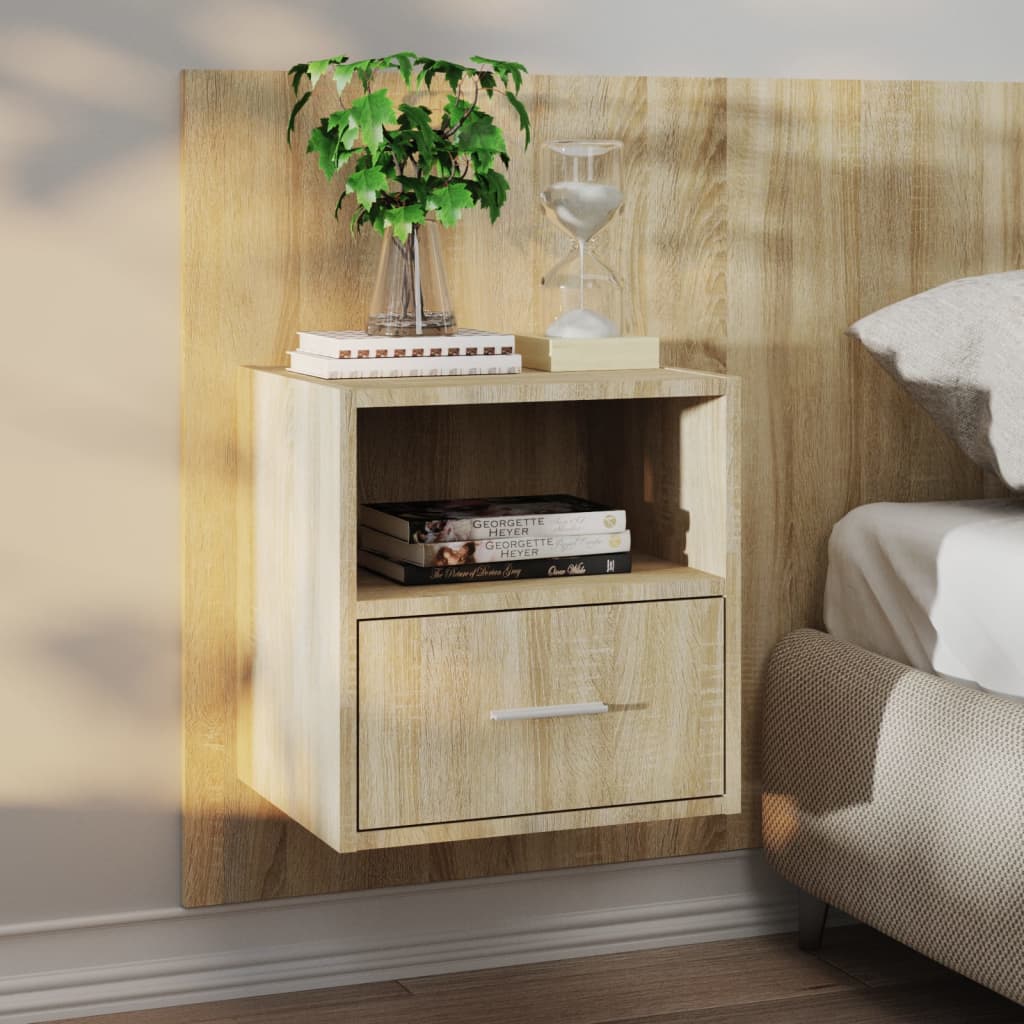 811014 vidaXL Wall-mounted Bedside Cabinets 2 pcs Sonoma Oak