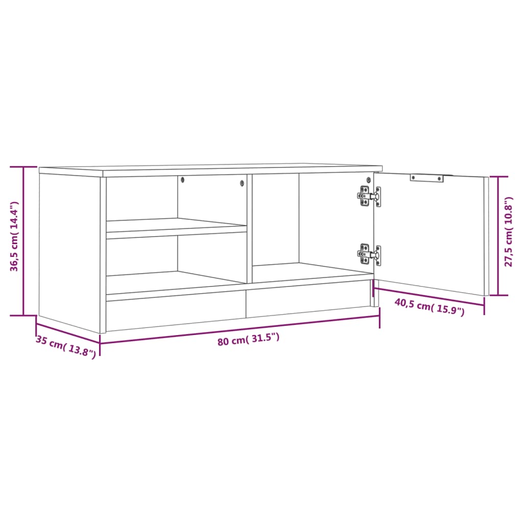TV Cabinet High Gloss White 80x35x36,5 cm Engineered Wood