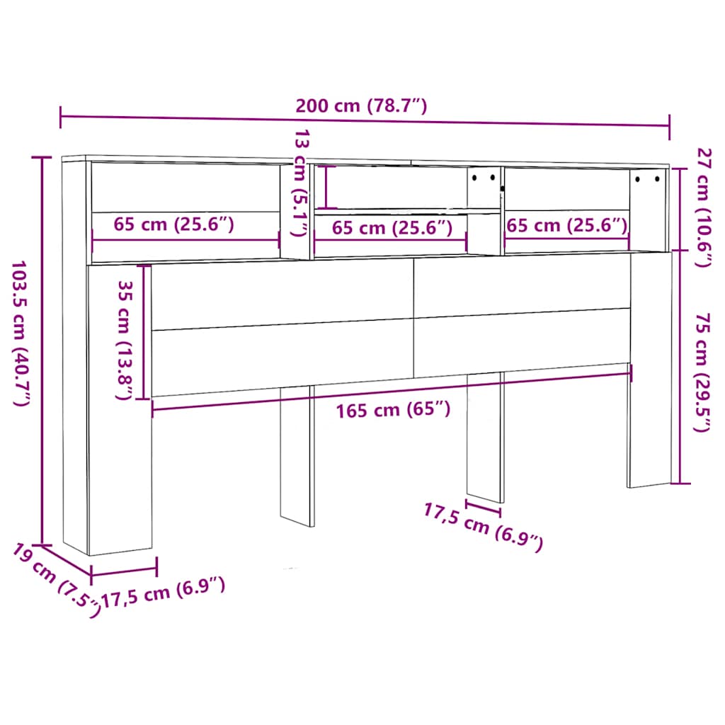 Headboard Cabinet Concrete Grey 200x19x103.5 cm