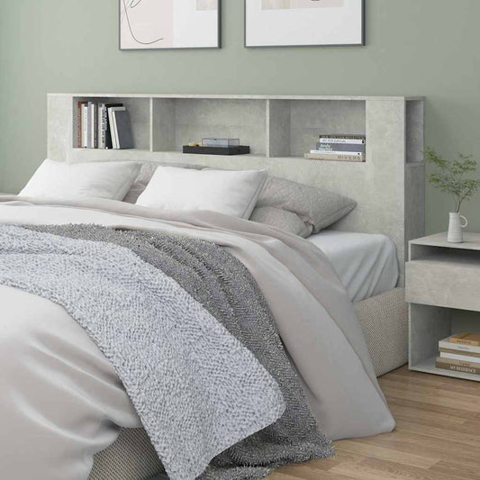 Headboard Cabinet | Concrete grey | Engineered wood | Large