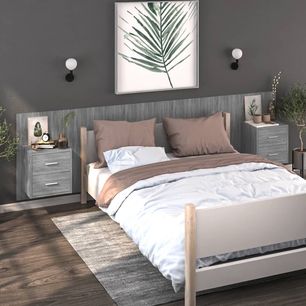 Wall-mounted Bedside Cabinet Grey Sonoma