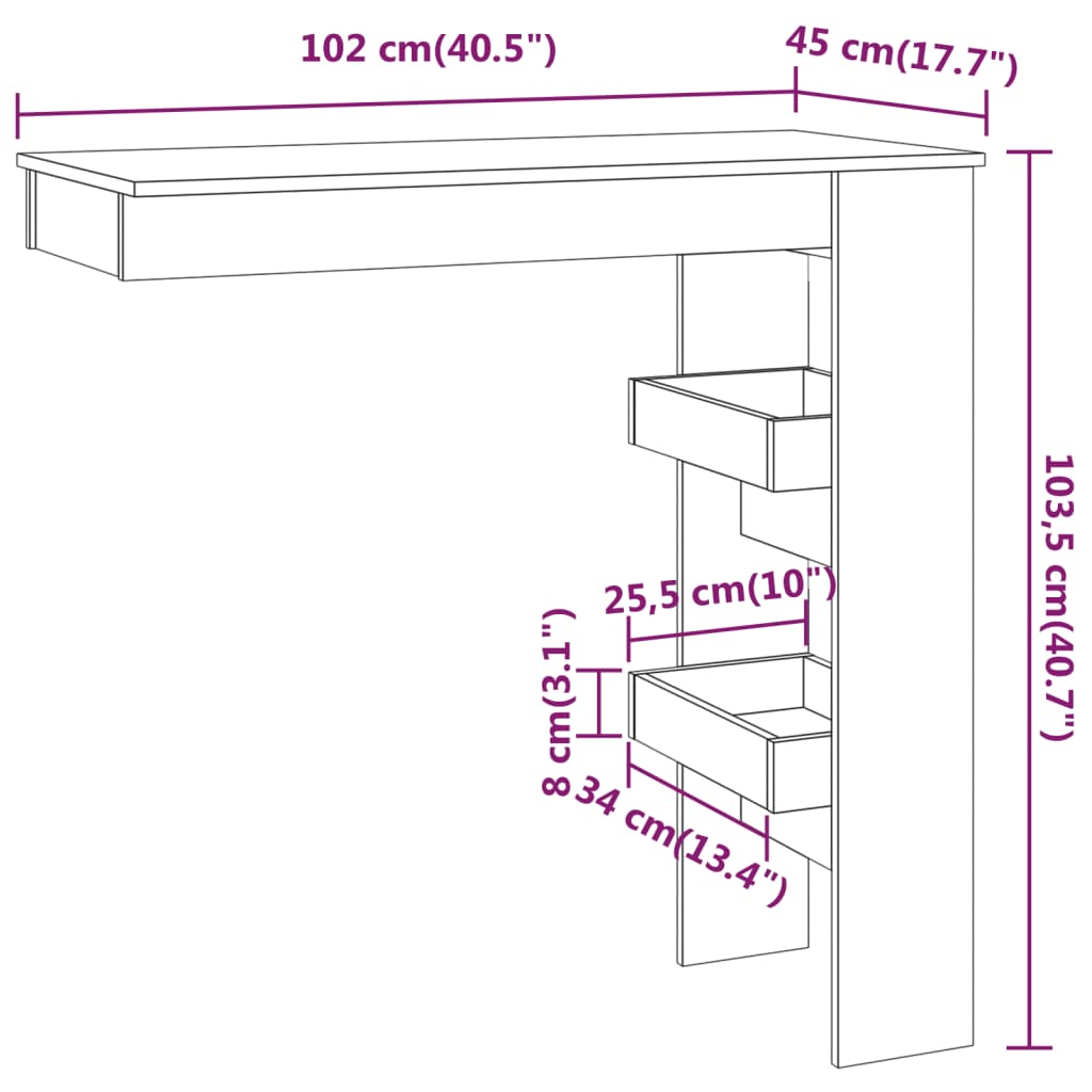 Wall Bar Table Smoked Oak 102x45x103.5 cm Engineered Wood