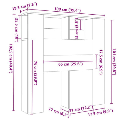 Headboard Cabinet | Grey Sonoma | Engineered wood | Medium