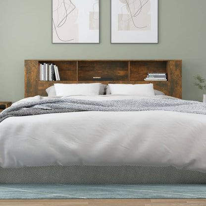 Headboard Cabinet | Smoked oak | Engineered wood | 200 x 18.5 x 104.5 cm
