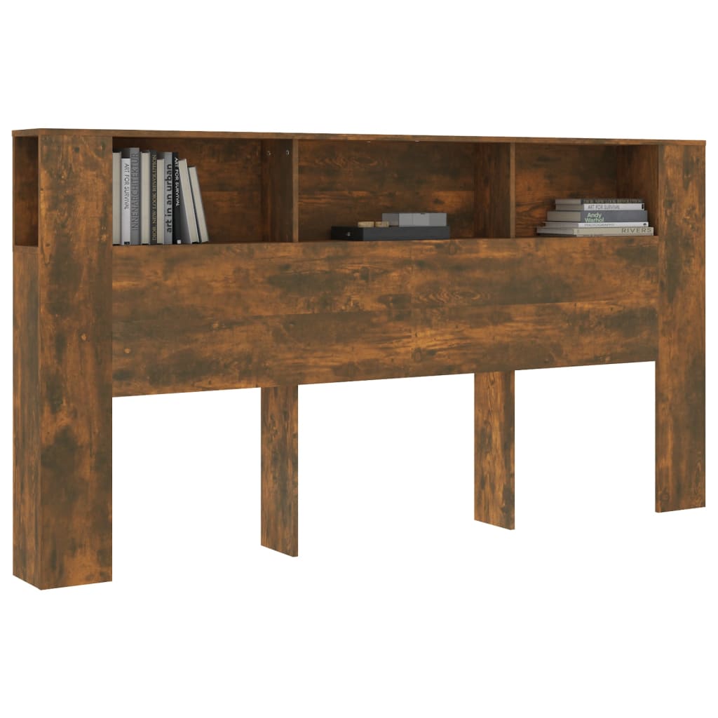 Headboard Cabinet | Smoked oak | Engineered wood | 200 x 18.5 x 104.5 cm