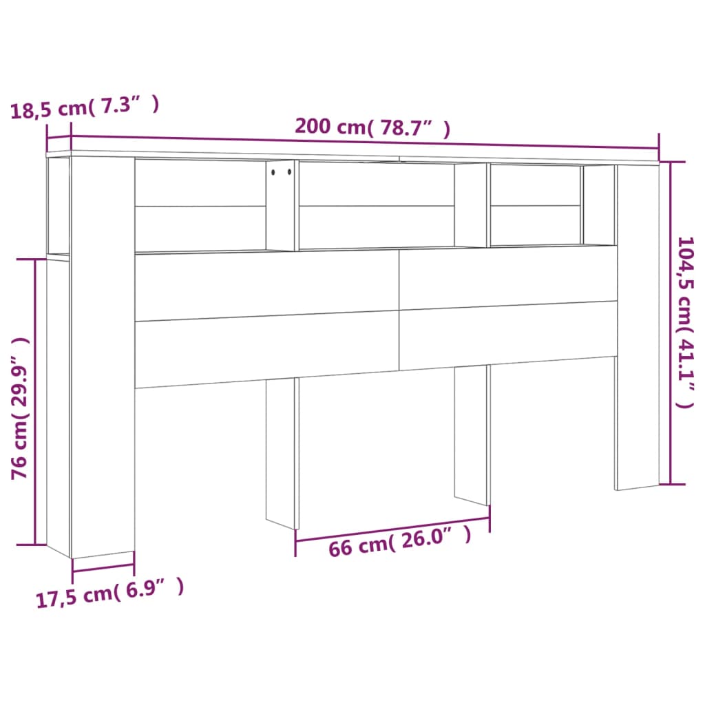 Headboard Cabinet | Smoked oak | Engineered wood | 200 x 18.5 x 104.5 cm