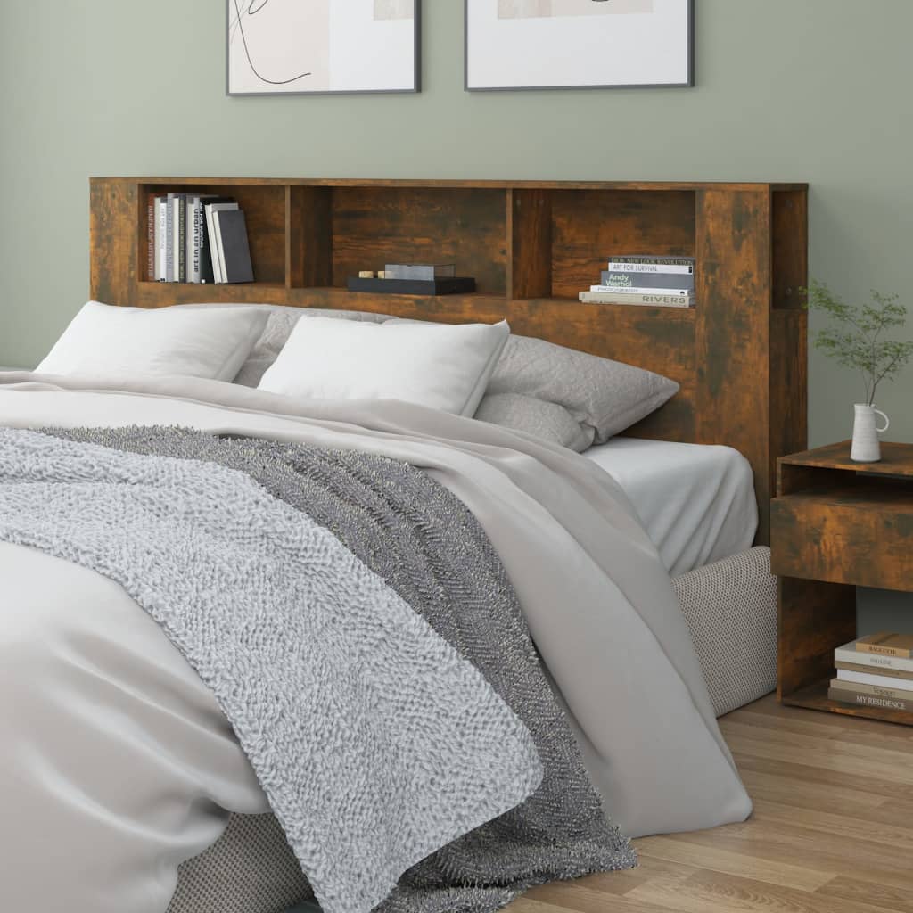 Headboard Cabinet | Smoked oak | Engineered wood | 200 x 18.5 x 104.5 cm