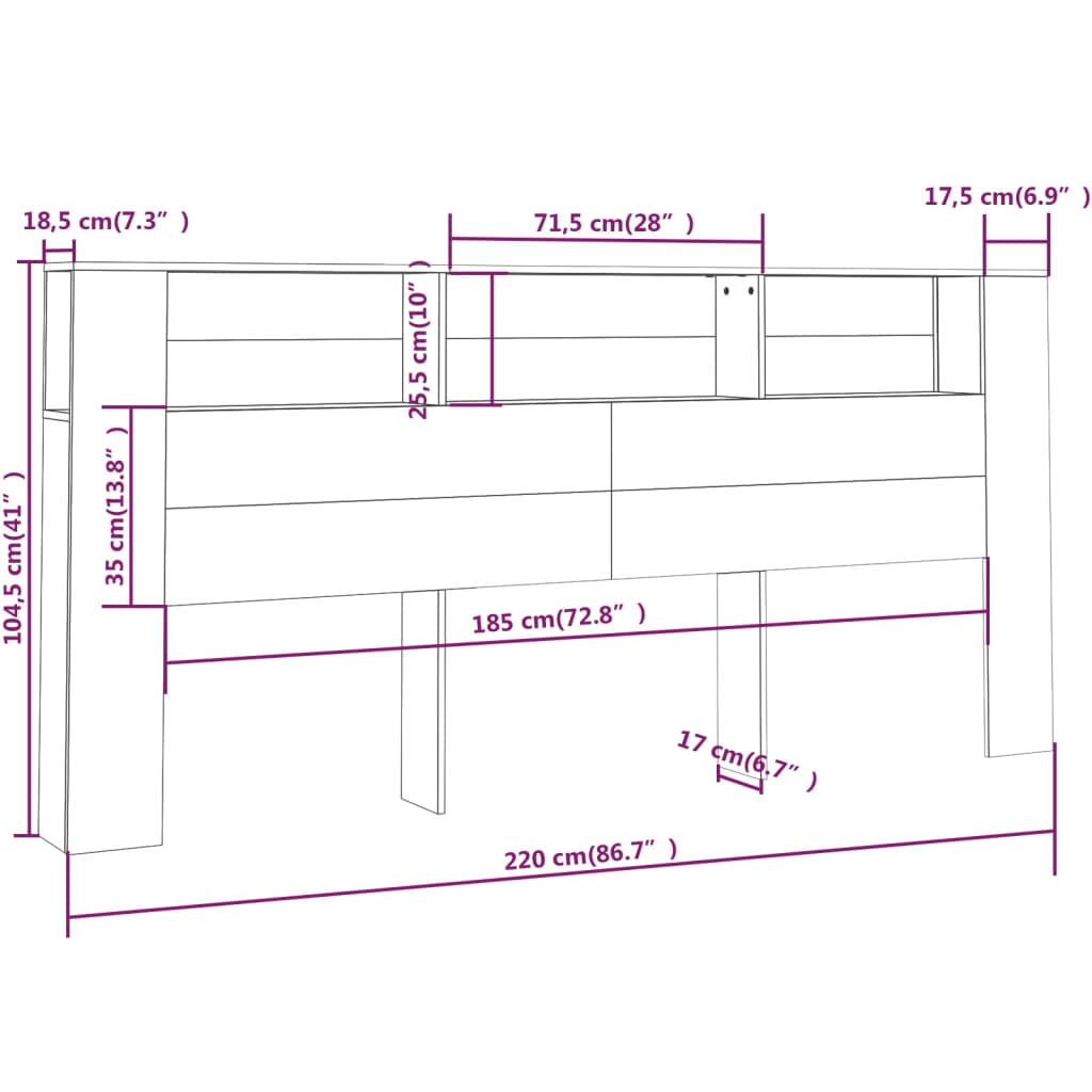 Headboard Cabinet | Smoked oak | Engineered wood | 220x18.5x104.5 cm