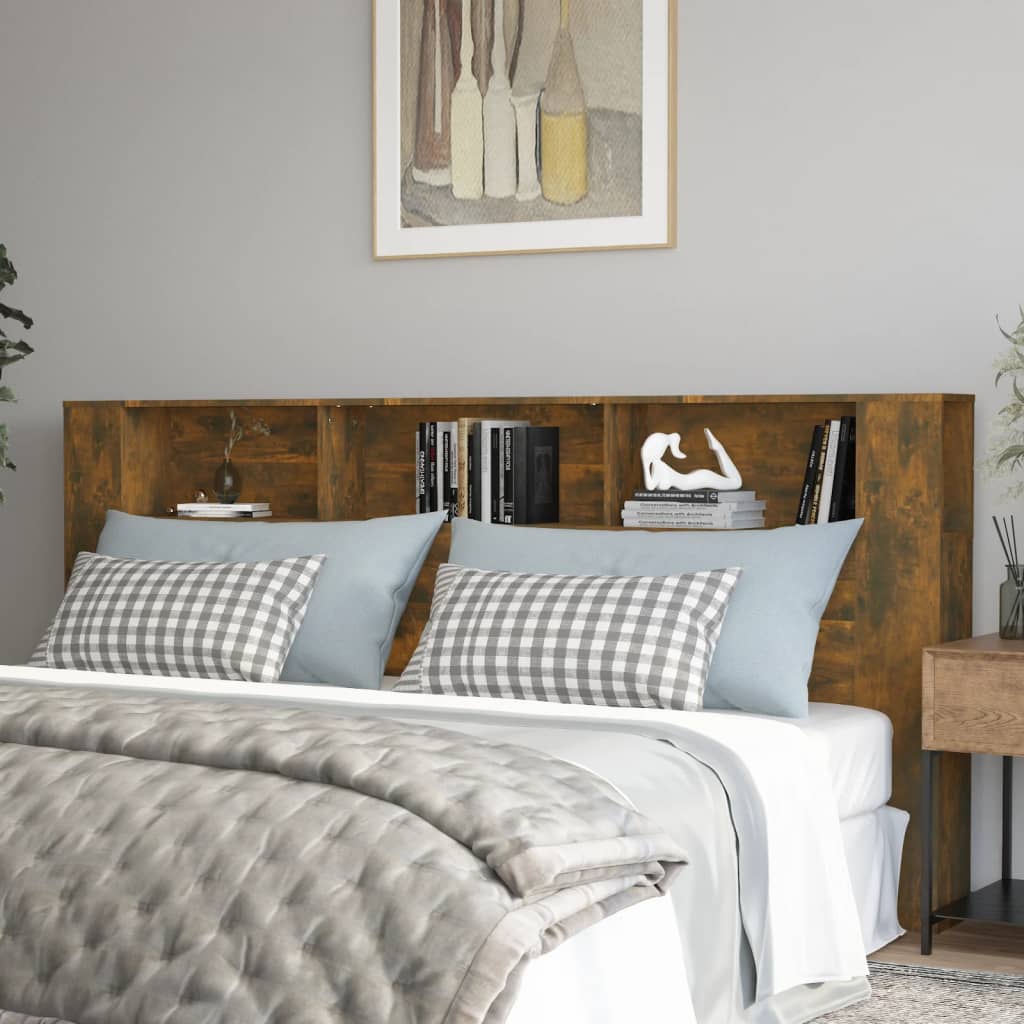 Headboard Cabinet | Smoked oak | Engineered wood | 220x18.5x104.5 cm