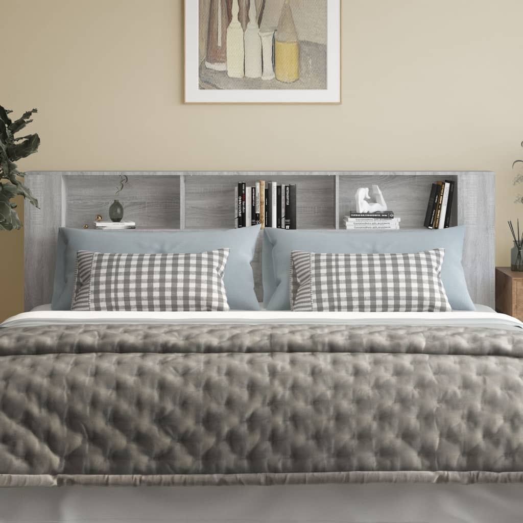 Headboard Cabinet | Grey sonoma | Engineered wood | Large