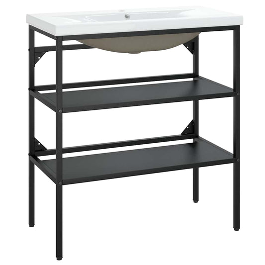 Washbasin Frame With Basin | Black and White | Powder-coated iron