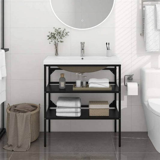 Washbasin Frame With Basin | Black and White | Powder-coated iron
