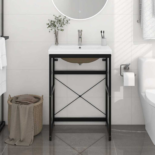 Washbasin Frame With Basin | Black and White | Powder-coated iron