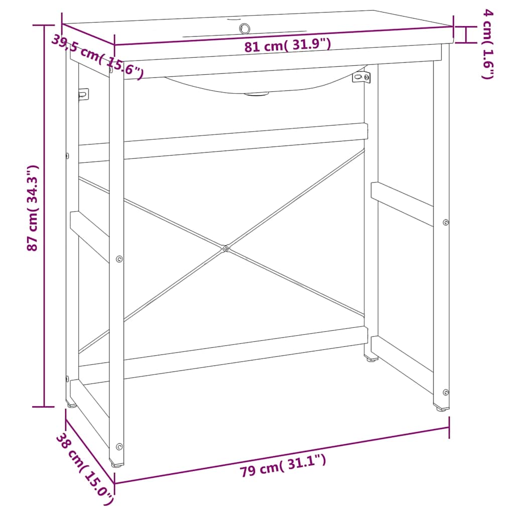 Washbasin Frame With Basin | Black | Powder-coated iron | Standard
