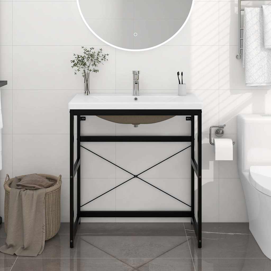 Washbasin Frame With Basin | Black | Powder-coated iron | Standard