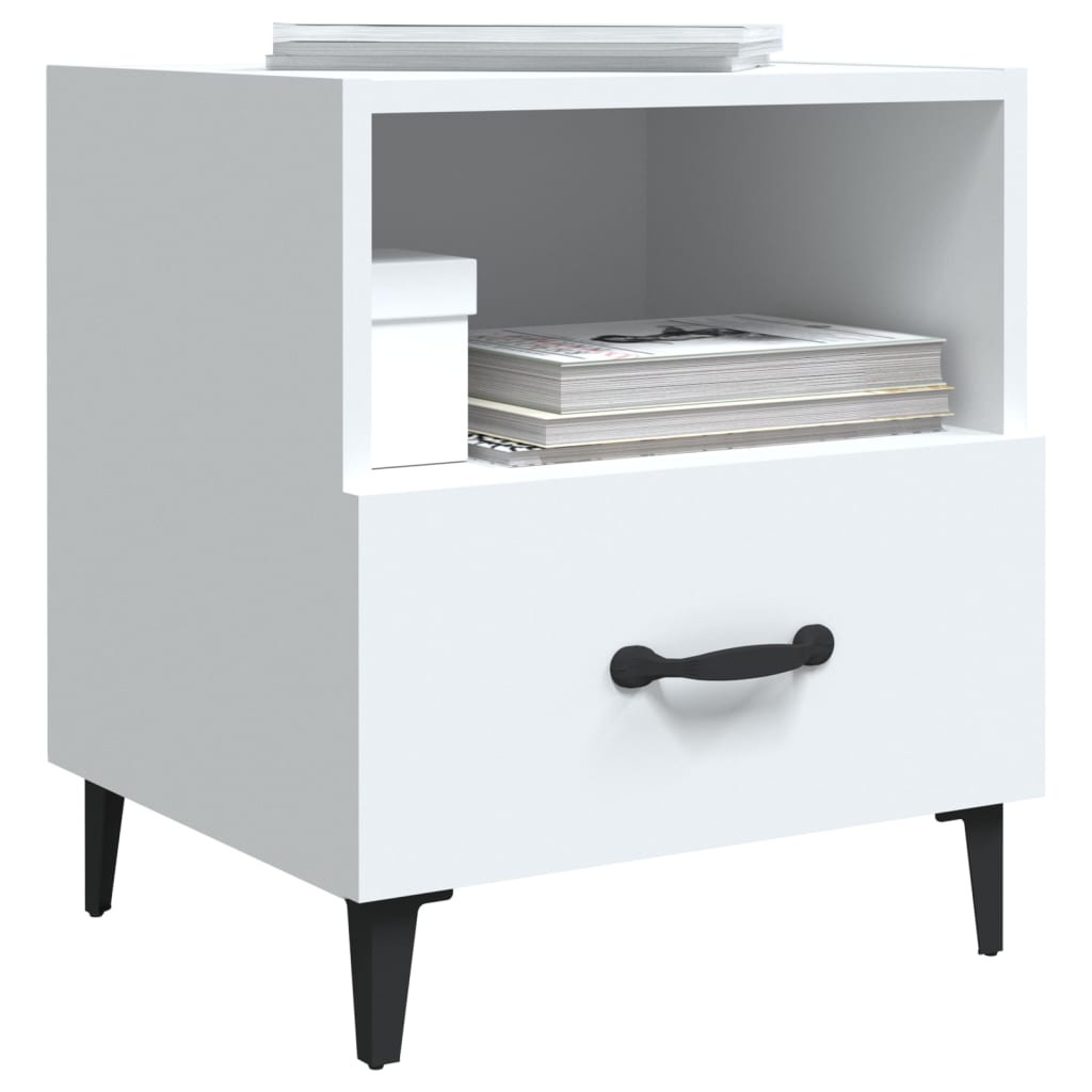 Bedside Cabinet White Engineered Wood
