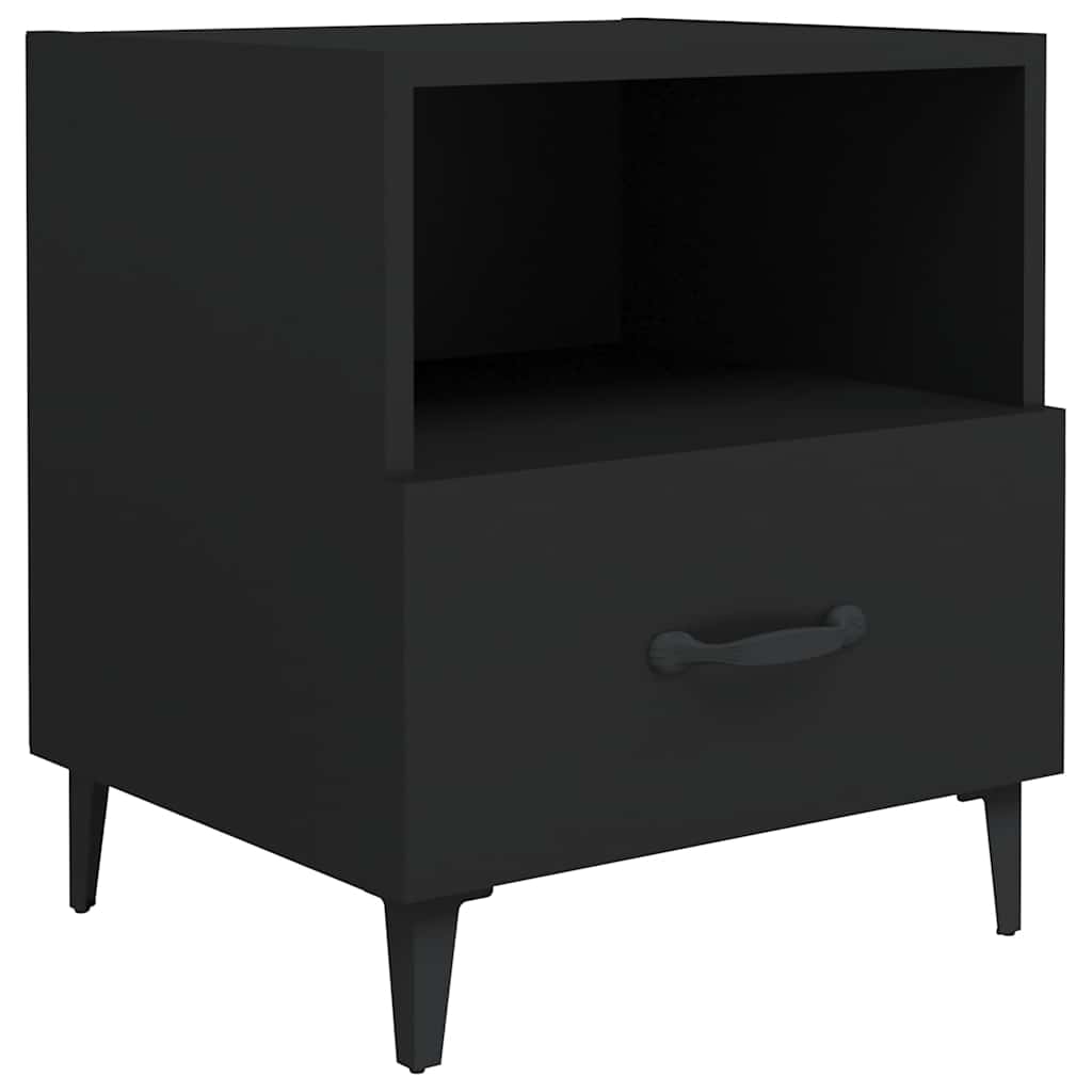 Bedside Cabinet Black Engineered Wood