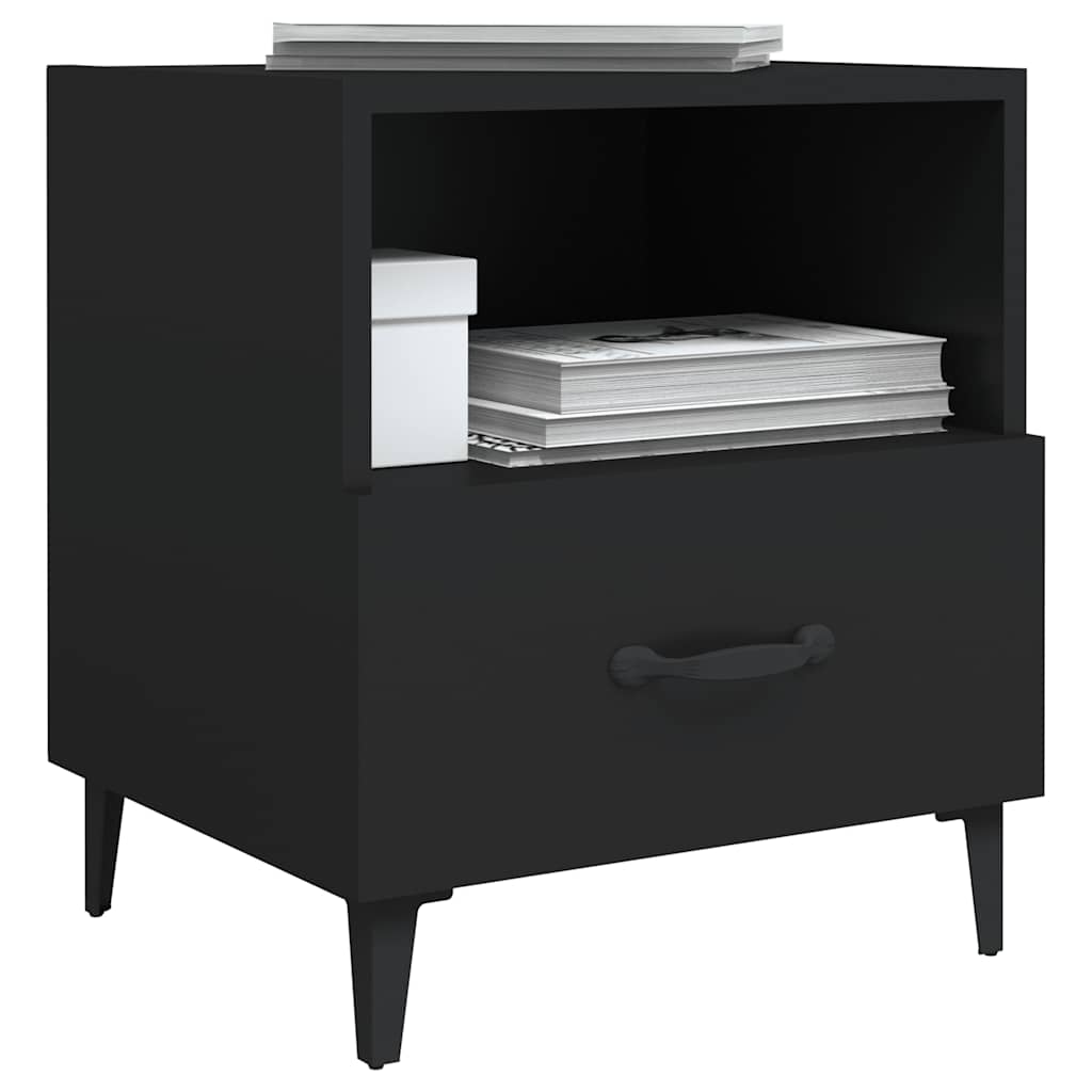 Bedside Cabinet Black Engineered Wood