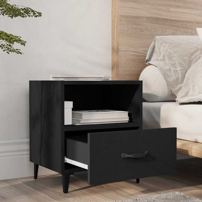 Bedside Cabinet Black Engineered Wood