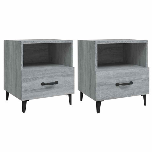 Bedside Cabinet | Set of 2 | Grey sonoma | Engineered wood, metal