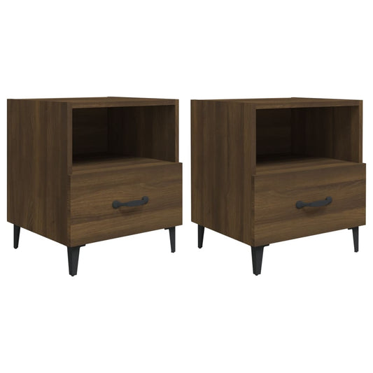 Bedside Cabinet | Set of 2 | Brown Oak | Engineered wood, Metal
