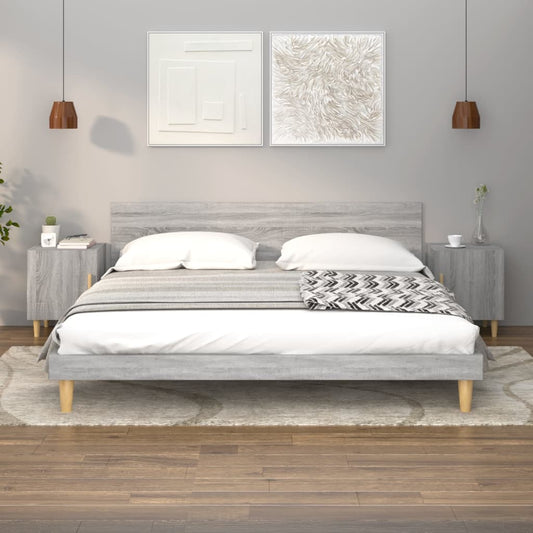 Bedside Cabinet |  Set of 2 | Grey Sonoma | Engineered Wood | 40x40x50 cm