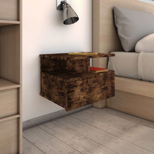 Floating Nightstand | Smoked Oak | Engineered Wood | Compact