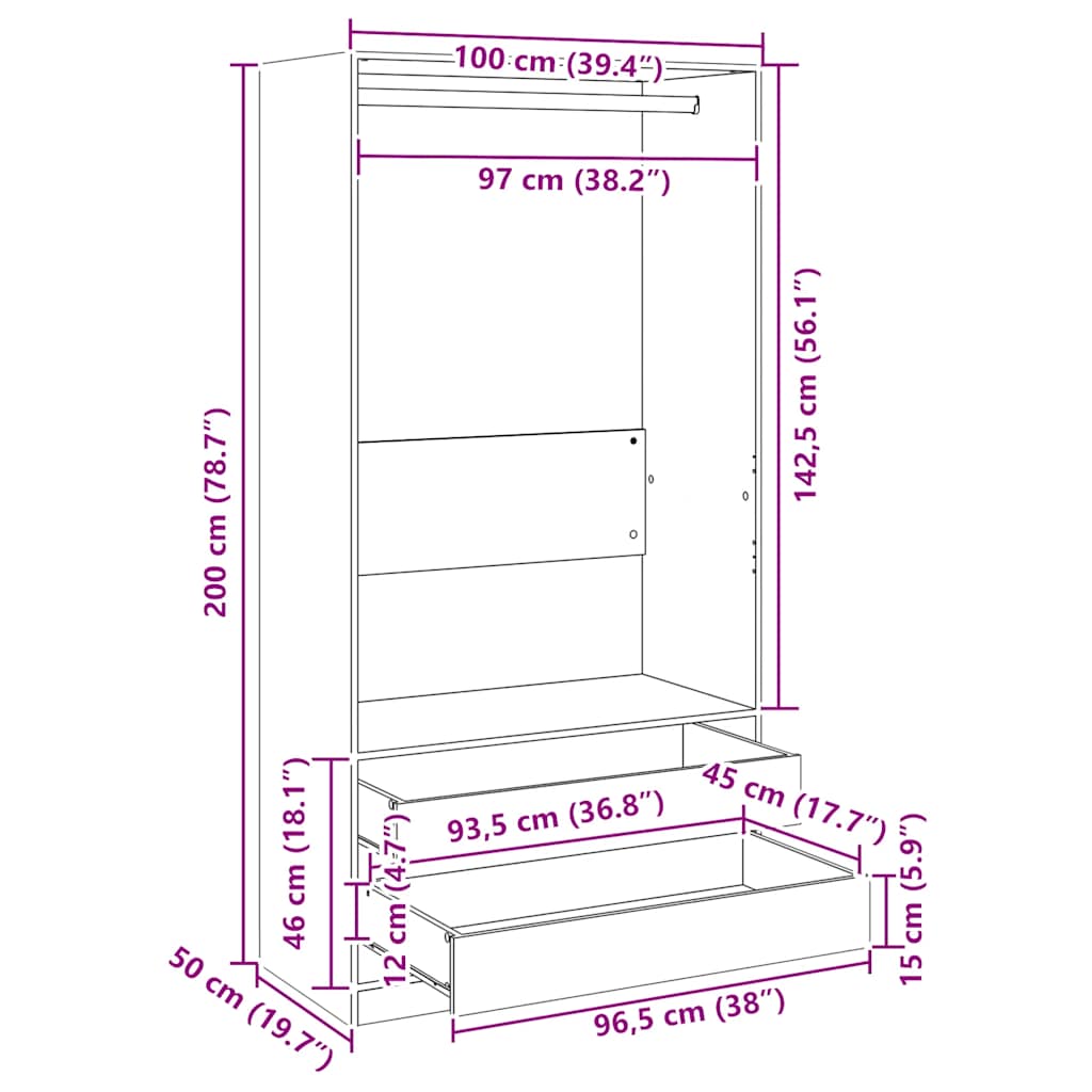 Wardrobe | Smoked oak | Engineered wood | Compact | Wardrobe