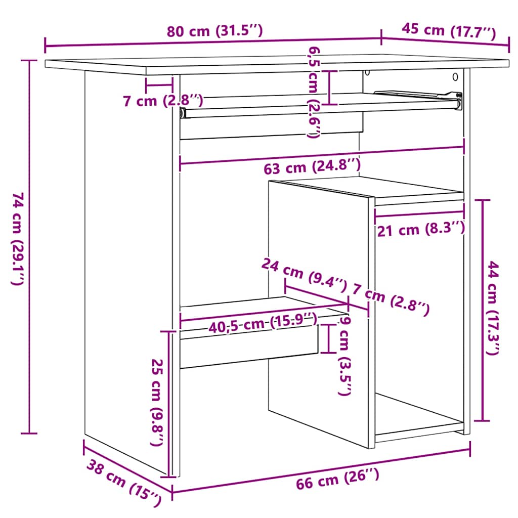 Desk Grey Sonoma 80x45x74 cm Engineered Wood