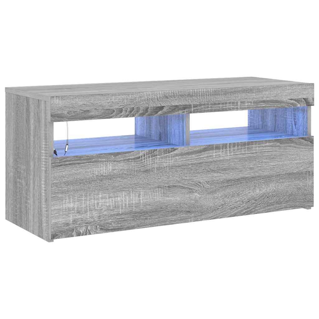 TV Cabinet with LED Lights Grey Sonoma 90x35x40 cm