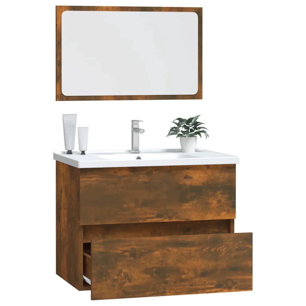 2 Piece Bathroom Furniture Set Smoked Oak Engineered Wood