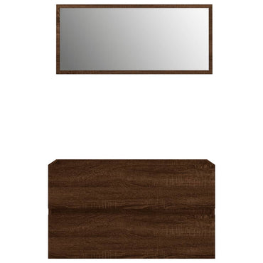 2 Piece Bathroom Furniture Set Brown Oak Engineered Wood