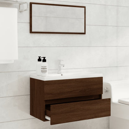 2 Piece Bathroom Furniture Set Brown Oak Engineered Wood