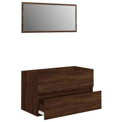 2 Piece Bathroom Furniture Set Brown Oak Engineered Wood