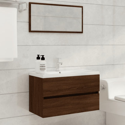 2 Piece Bathroom Furniture Set Brown Oak Engineered Wood