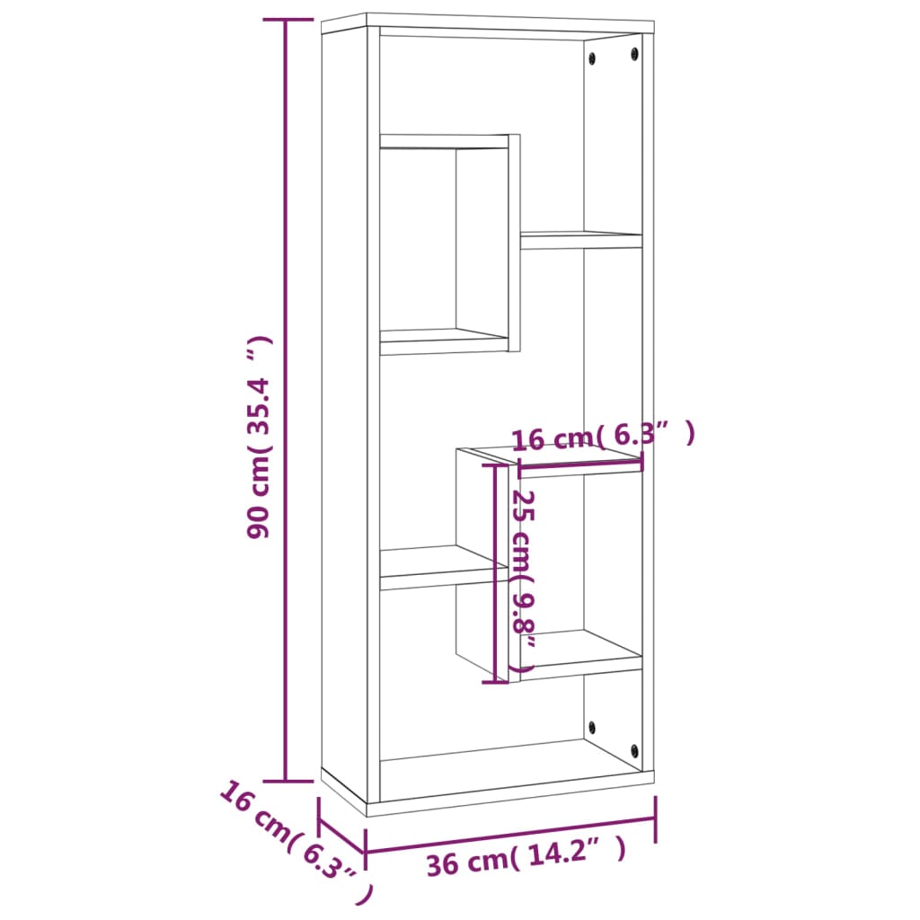 Wall Shelf Grey Sonoma 36x16x90 cm Engineered Wood