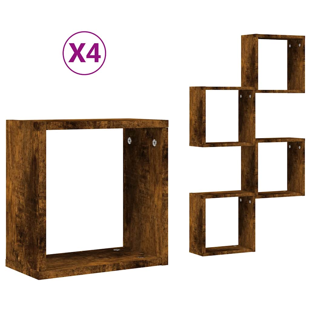 Wall Cube Shelves 4 pcs Smoked Oak 30x15x30 cm