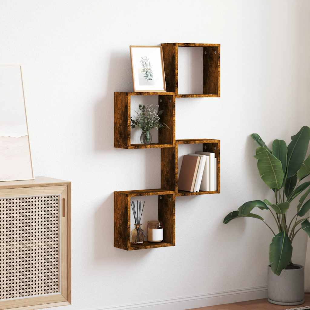 Wall Cube Shelves 4 pcs Smoked Oak 30x15x30 cm